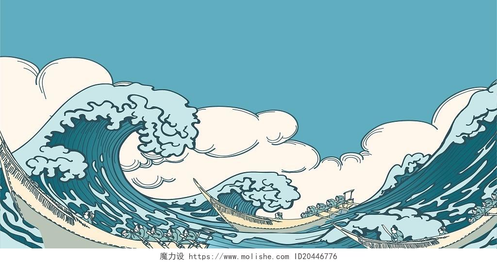 卡通手绘海洋大海浪花展板背景
